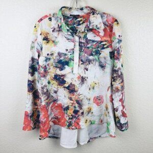 Vintage Alberto Makali Watercolor Print Floral Embossed Blouse sz S relaxed fit